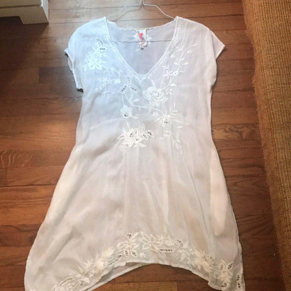 Johnny Was - Sheer Embroidered white tunic